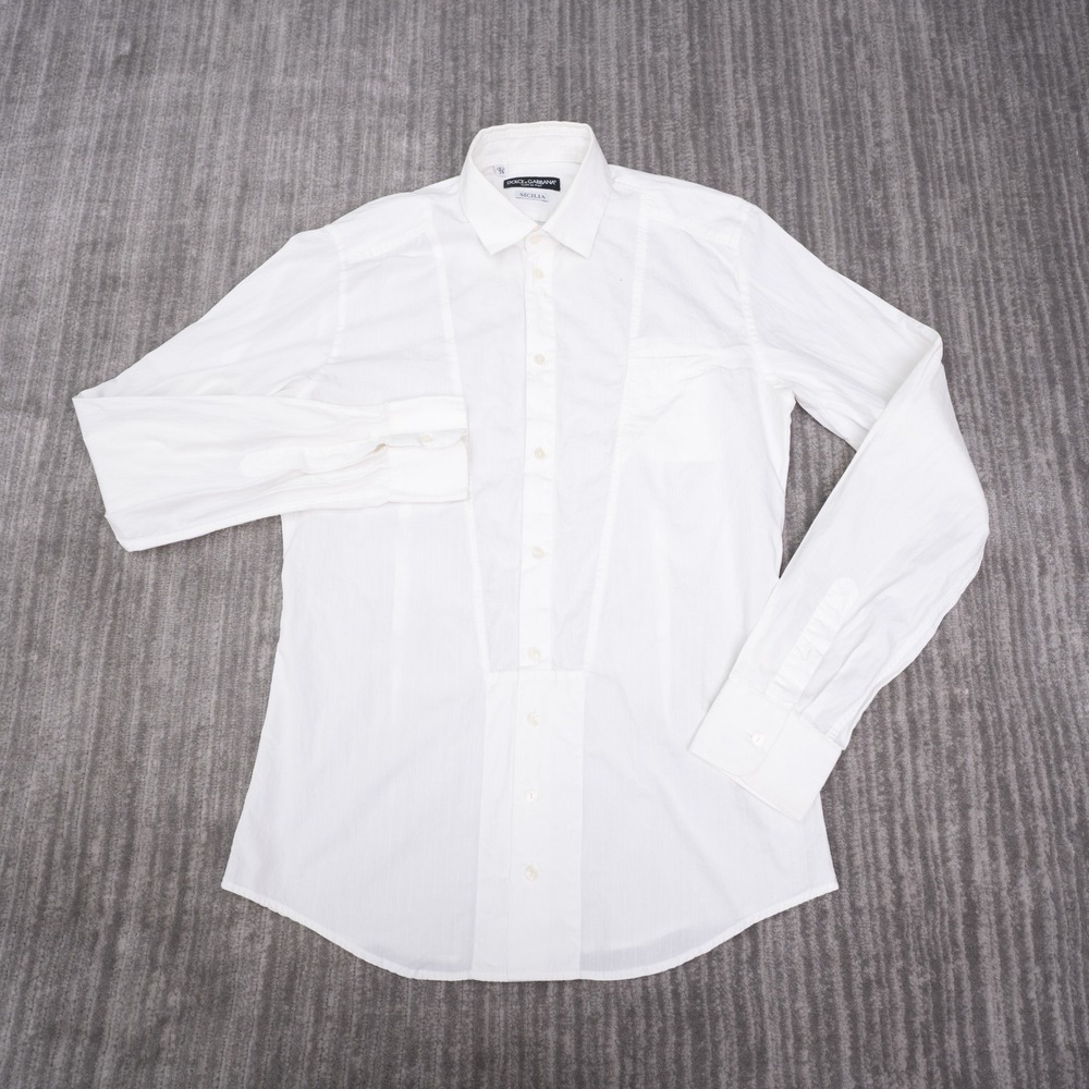 Dolce & Gabbana Dress Shirt Mens 15.5 39 White Sicilia Bib Front Cotton Italy